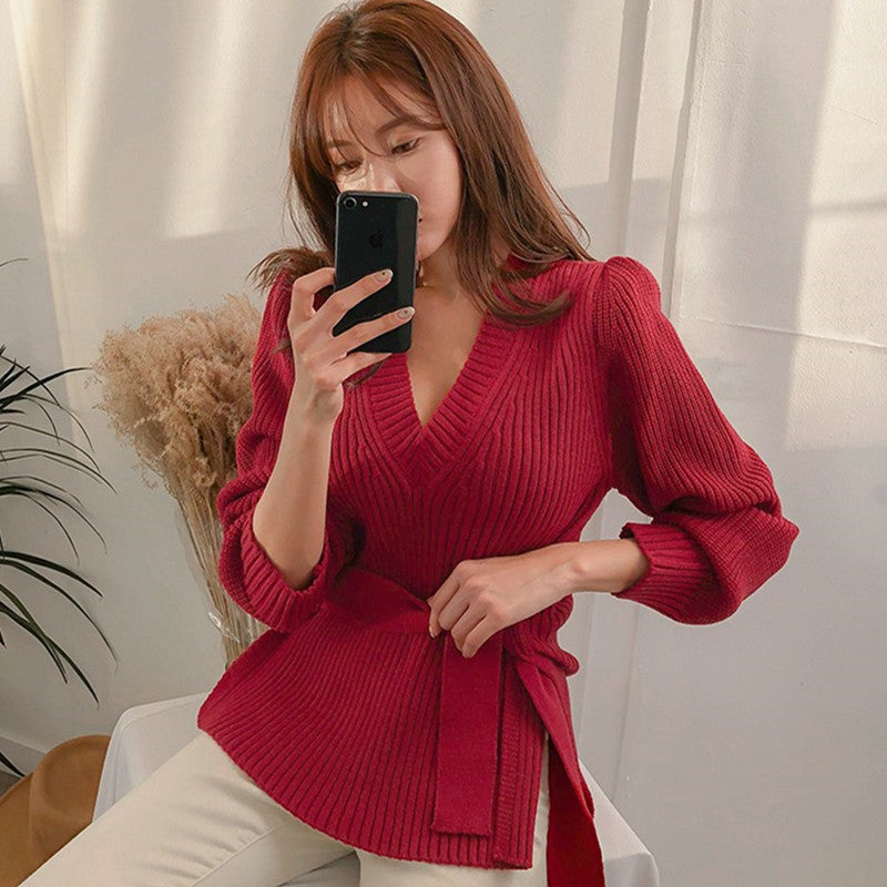 Leonoria — Chic V-Neck Ribbed Knit Wrap Top for Women | Women’s Fashion Clothing Online - perlanotturna