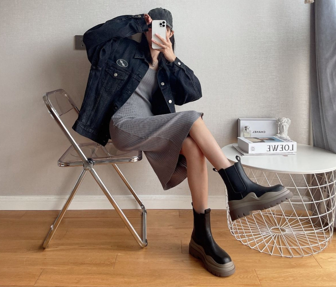 Caelia Trendy Mid-Calf Boots for Women | Chic PU Leather, All-Season Style - perlanotturna