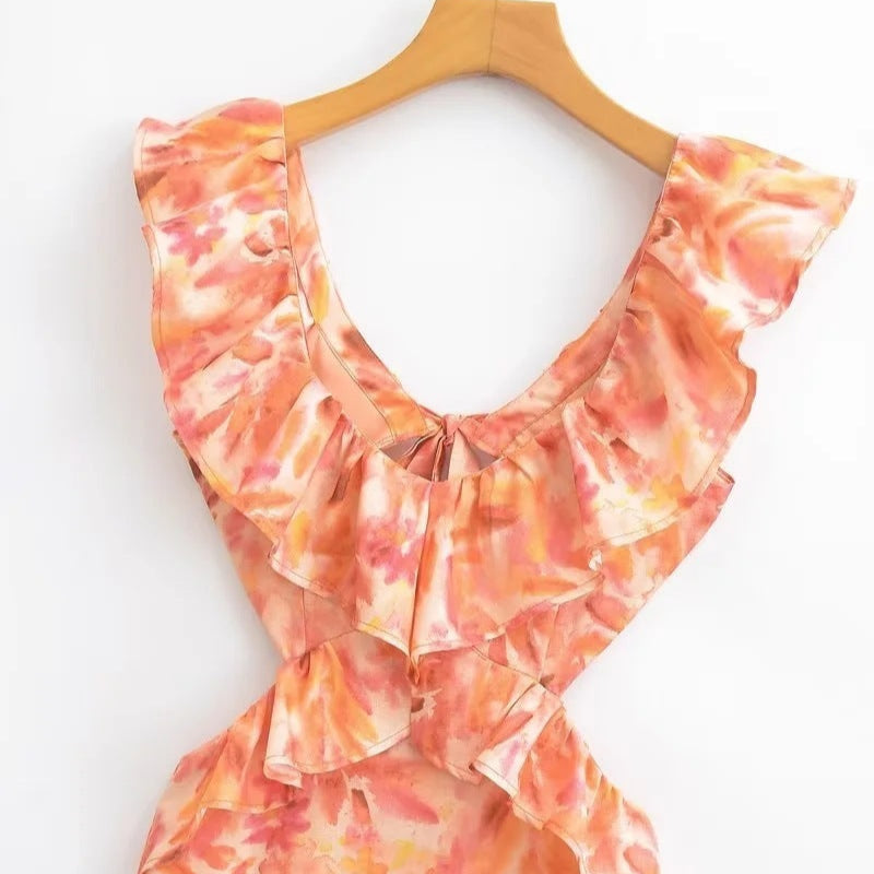 Elara – Flowy Ruffled Floral Dress for Women - perlanotturna