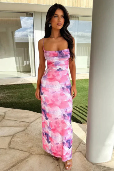Zaylie – Lace-Up Floral Maxi Dress for Women | Trendy Women’s Dresses 2025 - perlanotturna