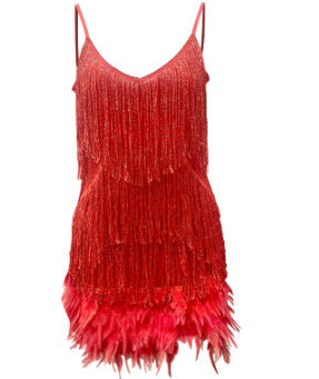 Arissa – Sparkling Sequin Tassel Dress with Feather Details for Women - perlanotturna