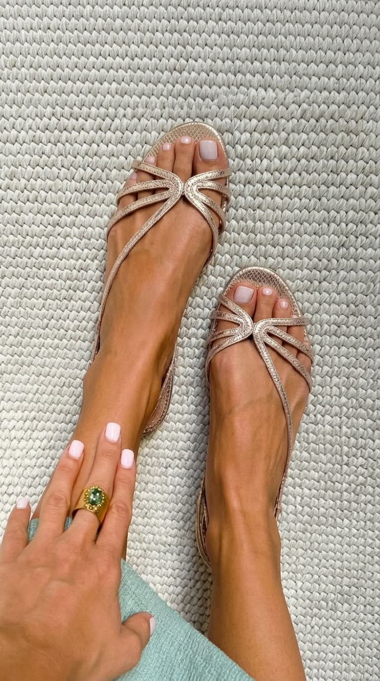 Metallic Shiny Sandals with Straps - perlanotturna