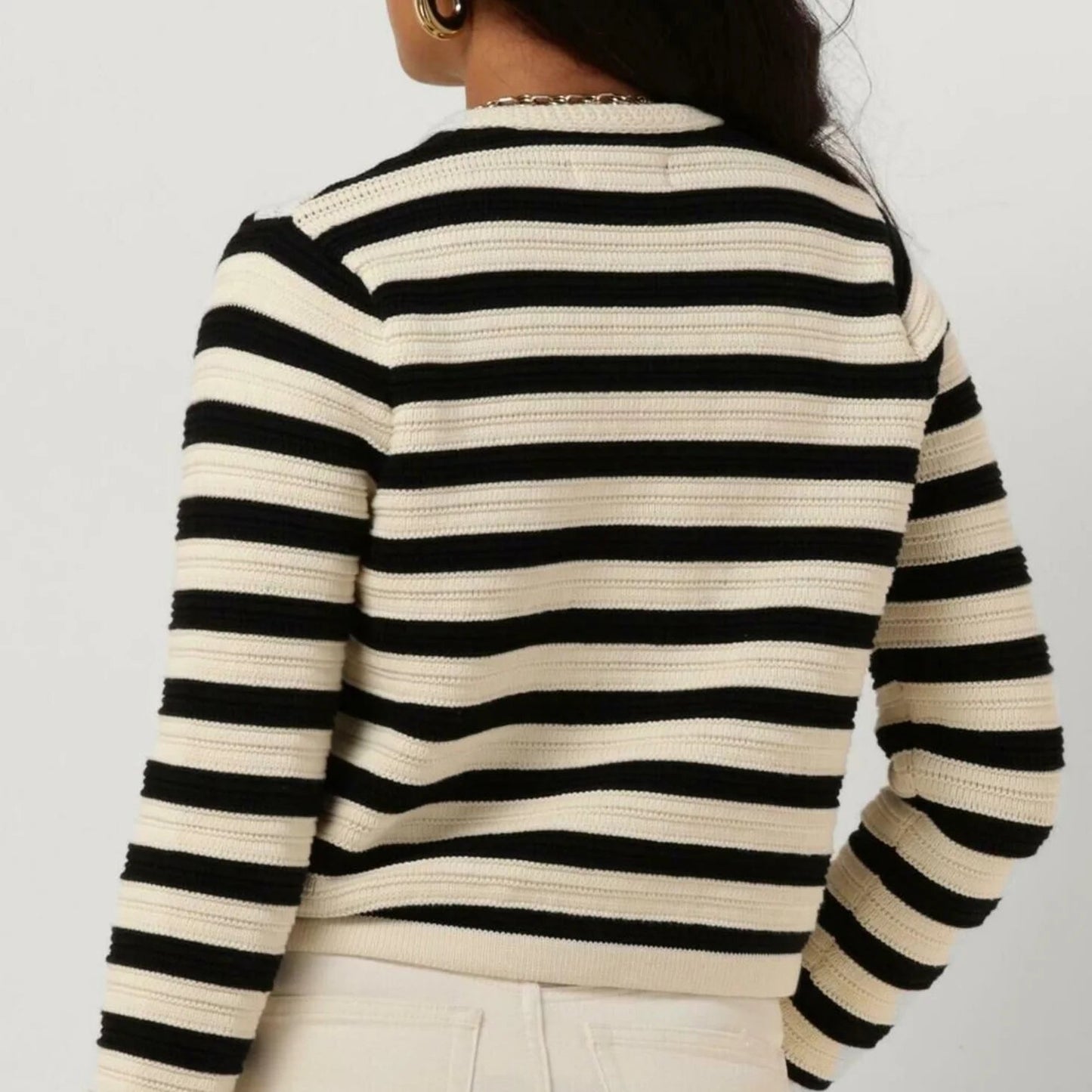 Elara – Black & Cream Striped Cardigan Jacket for Women | Trendy Women’s Fashion Clothing Online - perlanotturna