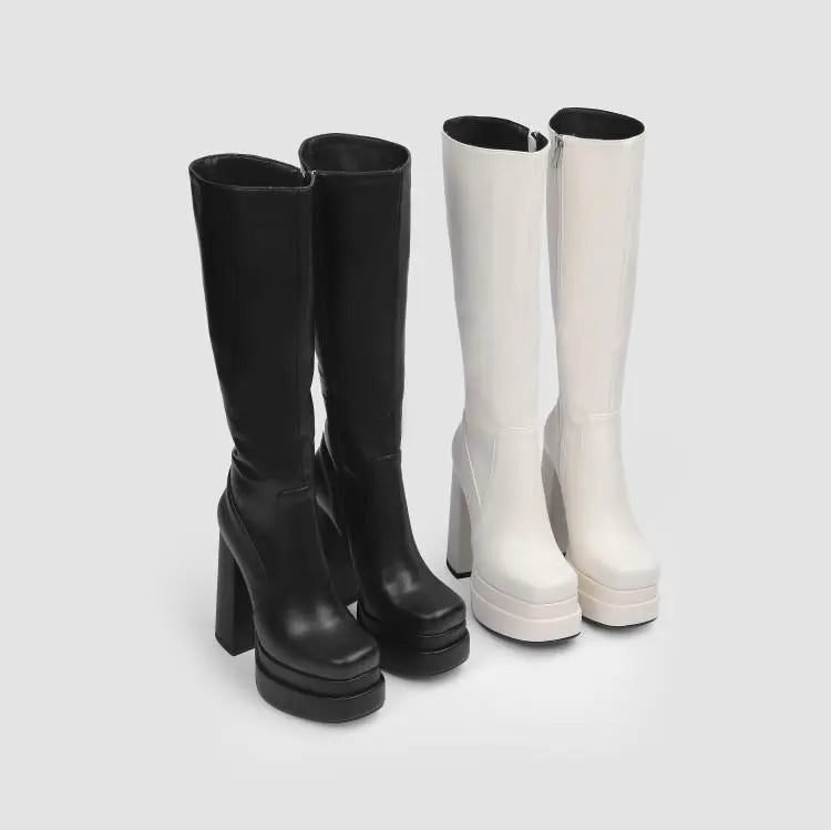 Berkleigh™ Knee-High Boots – Sleek Fit & Platform Block Heel - perlanotturna