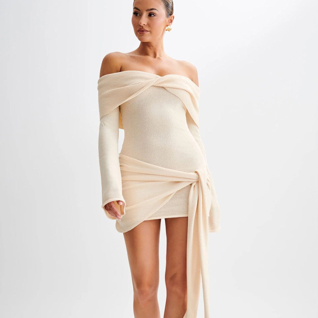 Lyana – Off Shoulder Knit Mini Dress for Women | Trendy Women’s Dresses 2025 - perlanotturna