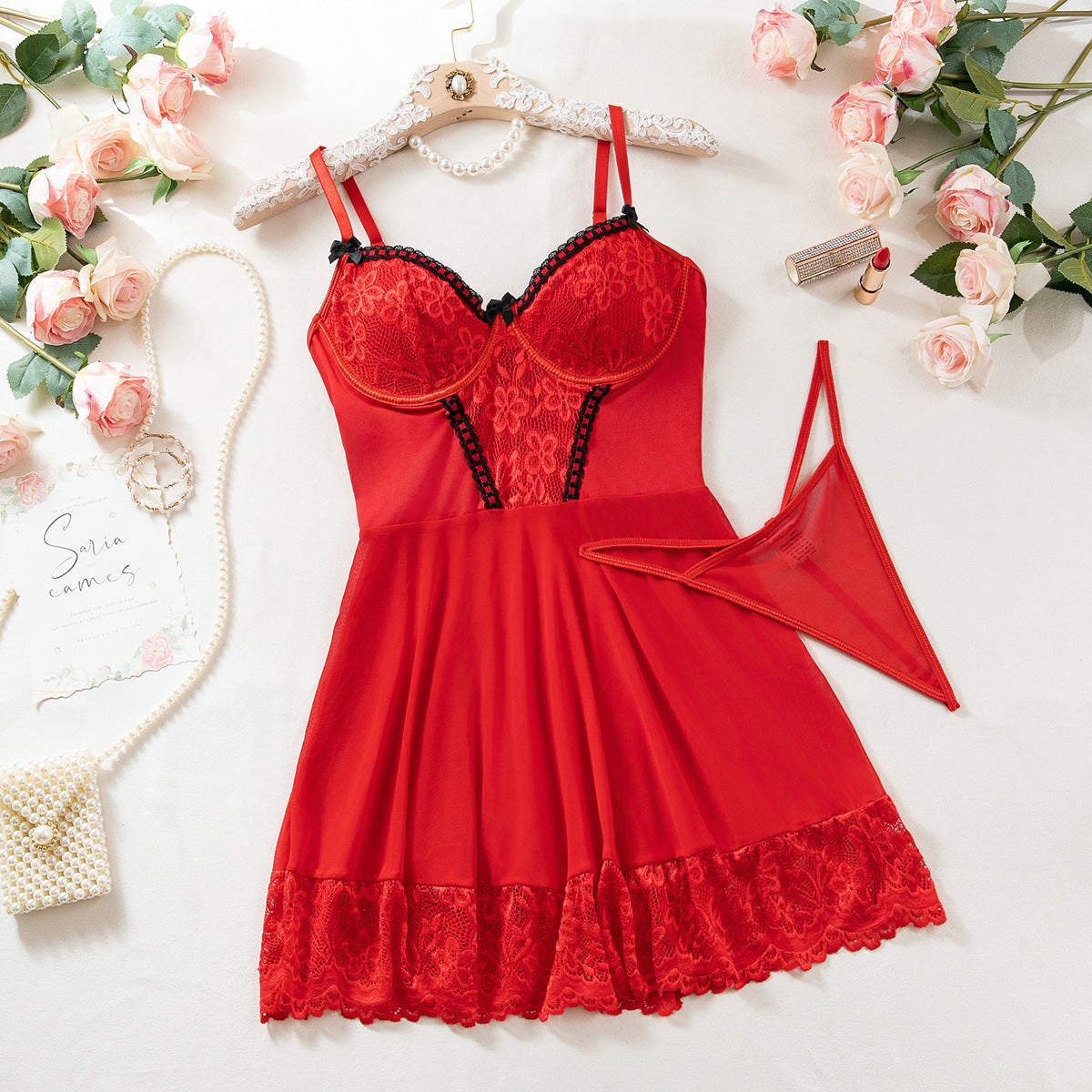 Lyana – Lace Mesh Chemise Lingerie - perlanotturna