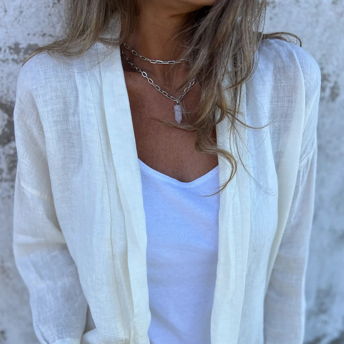 Veonna – Lightweight Cotton & Linen Cardigan - perlanotturna