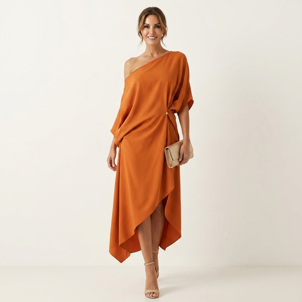 Orlean | Asymmetric Draped One-Shoulder Dress - perlanotturna