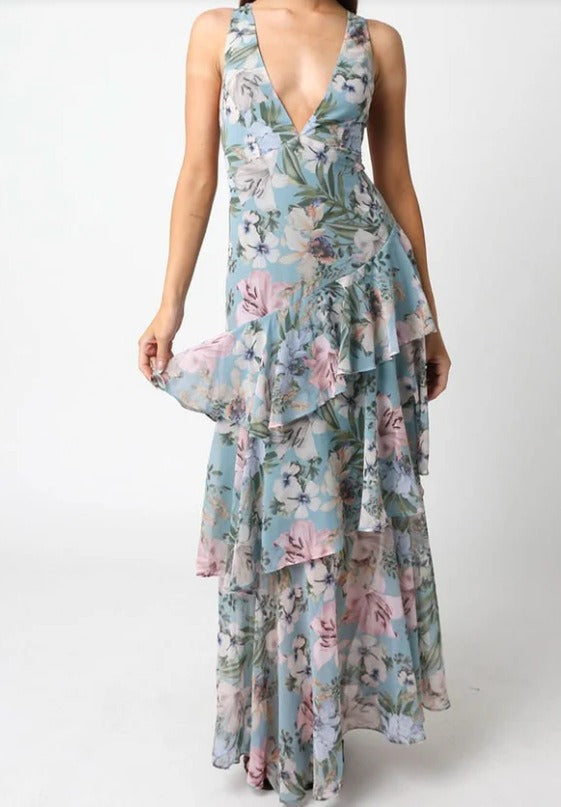 LISA | Floral Ruffle Maxi Dress - perlanotturna