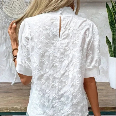 Lunaria – Airy Cropped Blouse with Woven Details for Women - perlanotturna