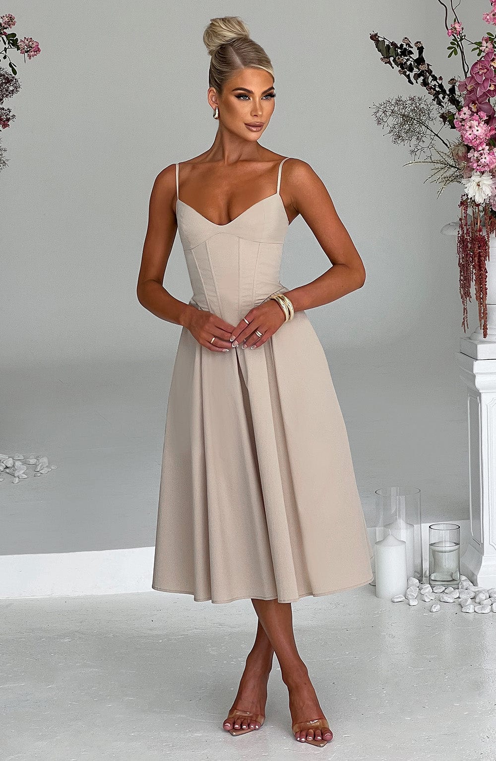 MAILEEN | Elegant Midi Dress in Corset Style - perlanotturna