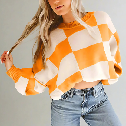 Renvo™ - Women’s Checkerboard Knit Sweater - perlanotturna