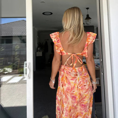 Elara – Flowy Ruffled Floral Dress for Women - perlanotturna