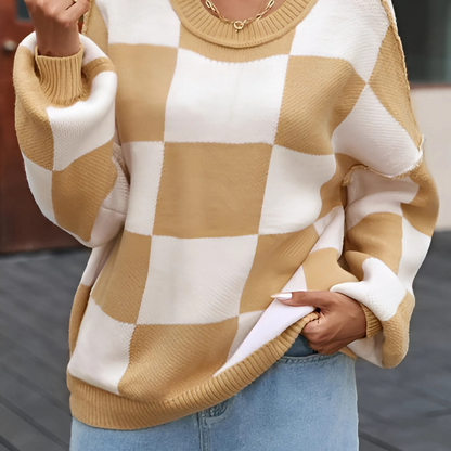 Renvo™ - Women’s Checkerboard Knit Sweater - perlanotturna