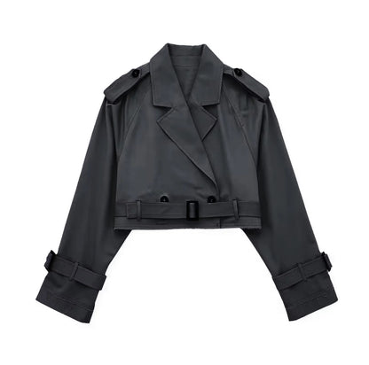 Lyrix – Cropped Khaki Trench Jacket with Frayed Details | Trendy Women’s Fashion Clothing Online - perlanotturna