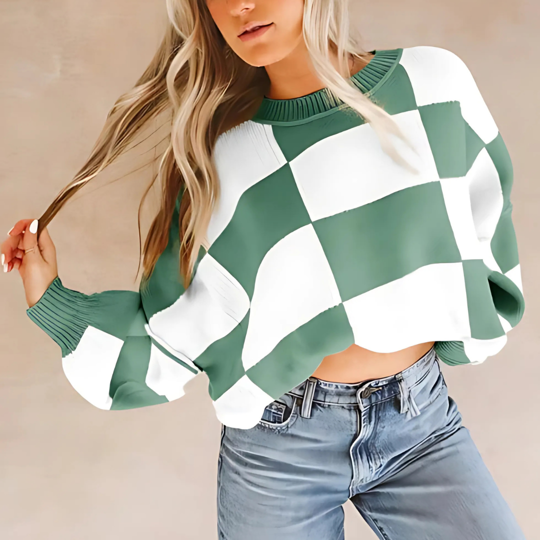 Renvo™ - Women’s Checkerboard Knit Sweater - perlanotturna