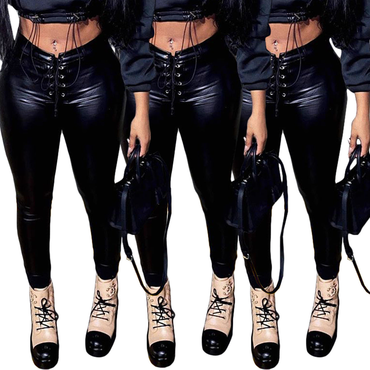 Kayluxe Faux Leather Leggings – Self-Tie, Sleek & Stylish - perlanotturna