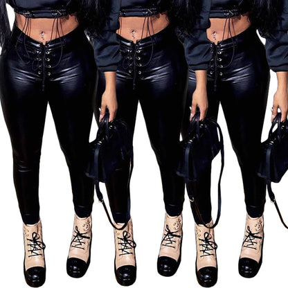 Kayluxe Faux Leather Leggings – Self-Tie, Sleek & Stylish - perlanotturna
