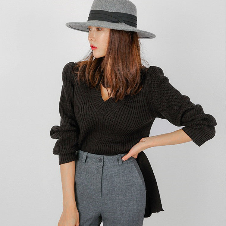 Leonoria — Chic V-Neck Ribbed Knit Wrap Top for Women | Women’s Fashion Clothing Online - perlanotturna
