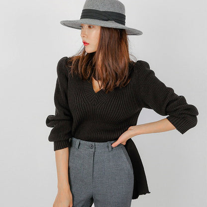Leonoria — Chic V-Neck Ribbed Knit Wrap Top for Women | Women’s Fashion Clothing Online - perlanotturna