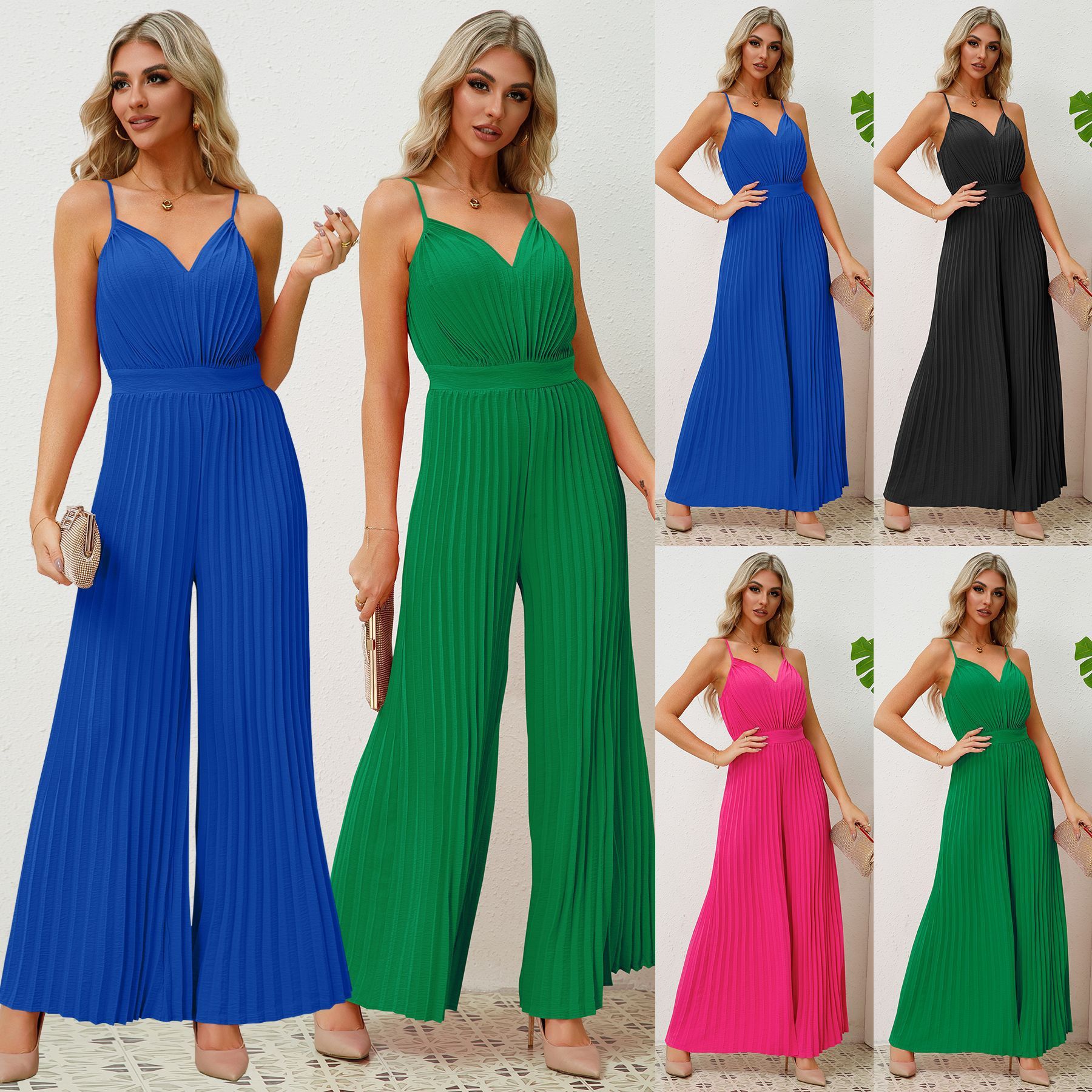 Lunara – Chic V-Neck Pleated Jumpsuit for Women | Trendy Women’s Dresses 2025 - perlanotturna
