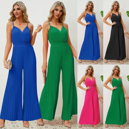 Lunara – Chic V-Neck Pleated Jumpsuit for Women | Trendy Women’s Dresses 2025 - perlanotturna
