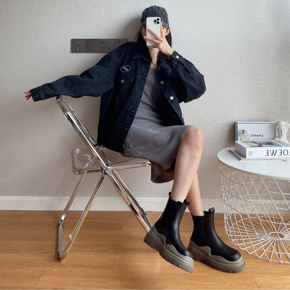 Caelia Trendy Mid-Calf Boots for Women | Chic PU Leather, All-Season Style - perlanotturna
