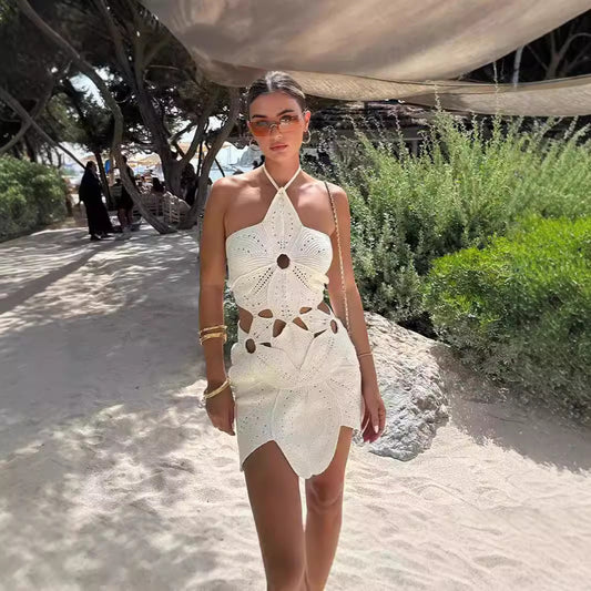 Eloria – Crochet Beach Mini Dress for Women | Trendy Summer & Vacation Outfit - perlanotturna