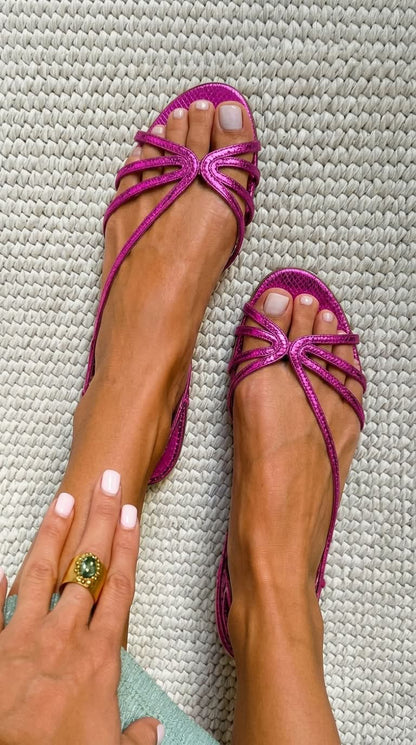 Metallic Shiny Sandals with Straps