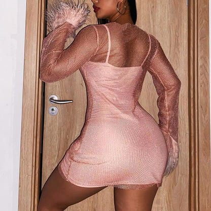 Norelle – Sparkle Feather Sleeve Party Mini Dress for Women - perlanotturna