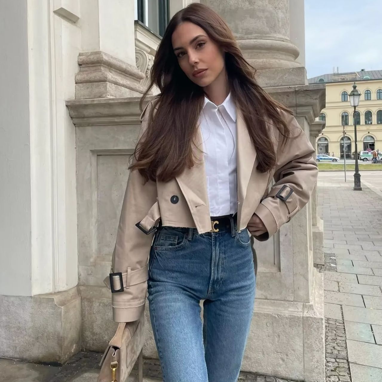 Lyrix – Cropped Khaki Trench Jacket with Frayed Details | Trendy Women’s Fashion Clothing Online - perlanotturna