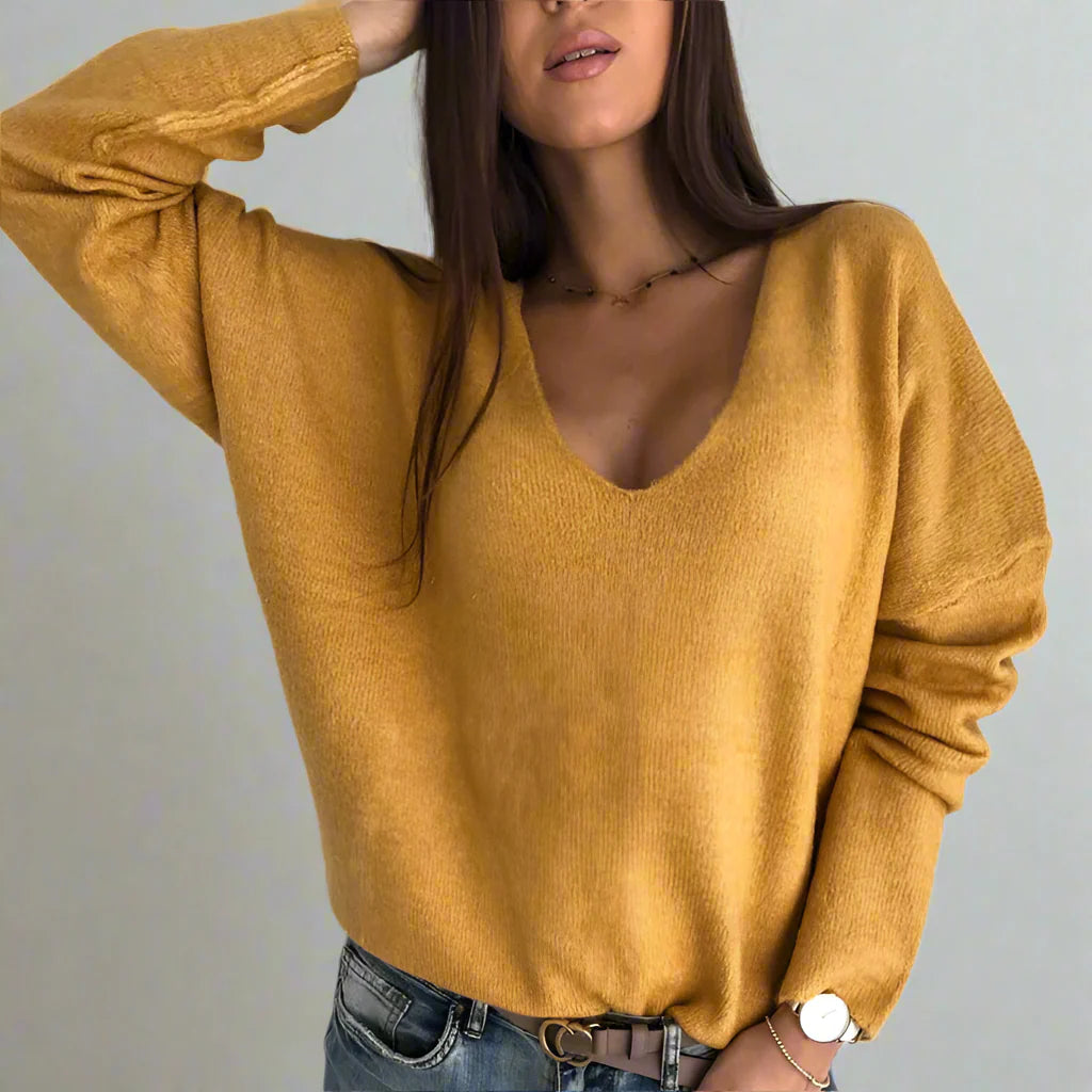 Zavero™ – Women's V-Neck Sweater with Soft Comfortable Fit - perlanotturna