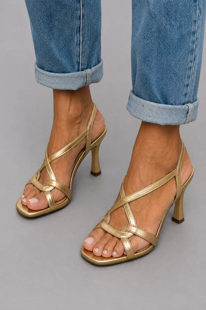 Metallic Gold Sandals with Crossed Straps