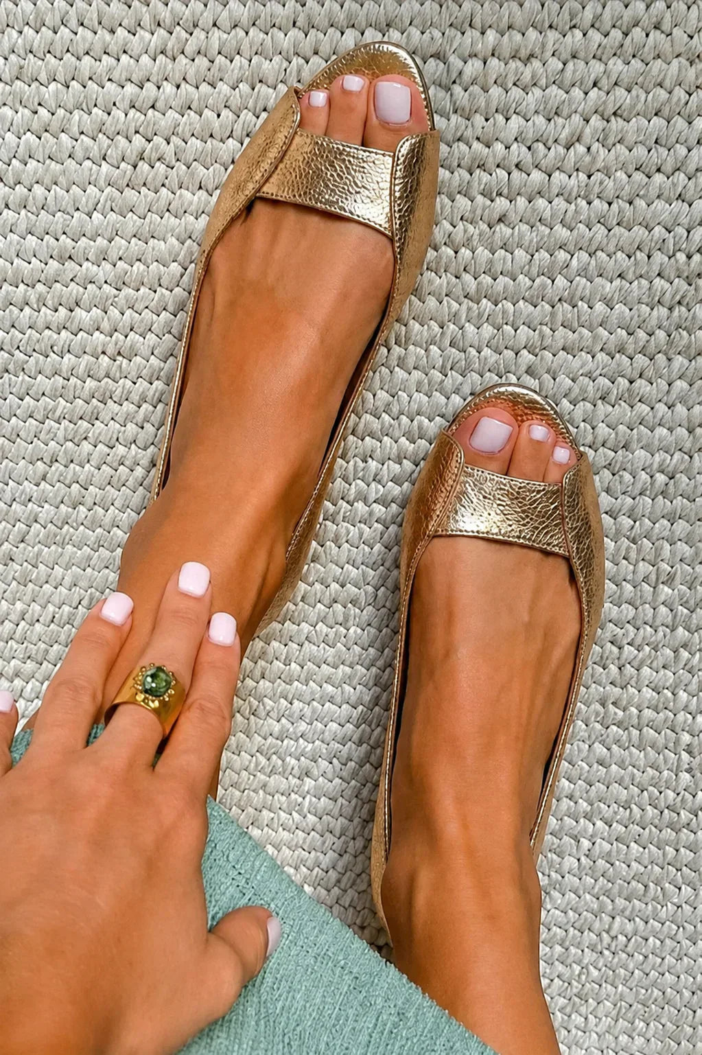 Ballet flats with metallic texture