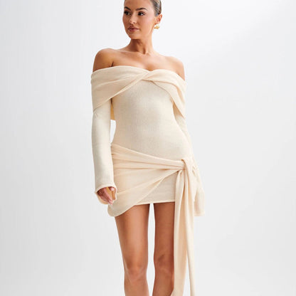Lyana – Off Shoulder Knit Mini Dress for Women | Trendy Women’s Dresses 2025 - perlanotturna