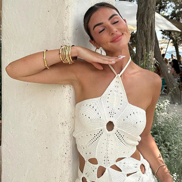 Eloria – Crochet Beach Mini Dress for Women | Trendy Summer & Vacation Outfit - perlanotturna