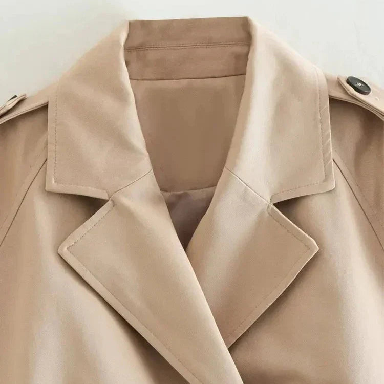 Lyrix – Cropped Khaki Trench Jacket with Frayed Details | Trendy Women’s Fashion Clothing Online - perlanotturna
