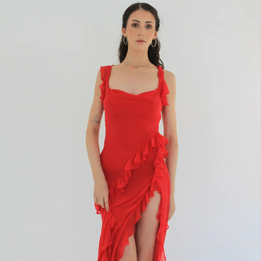 Sorella – Cherry Ruffle Maxi Dress for Women | Trendy & Flowy - perlanotturna