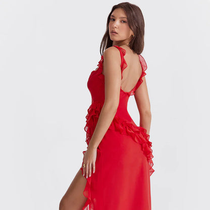 Sorella – Cherry Ruffle Maxi Dress for Women | Trendy & Flowy - perlanotturna