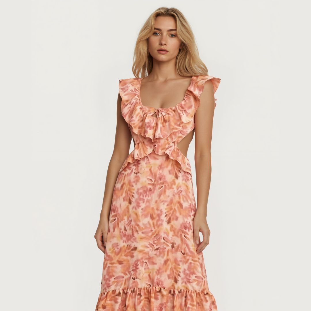 Elara – Flowy Ruffled Floral Dress for Women - perlanotturna