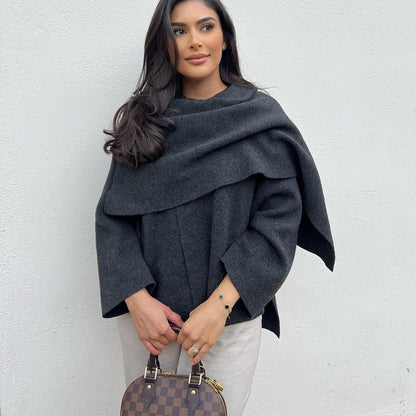 Maeli – Cozy-Chic Winter Coat with Built-In Scarf for Women - perlanotturna
