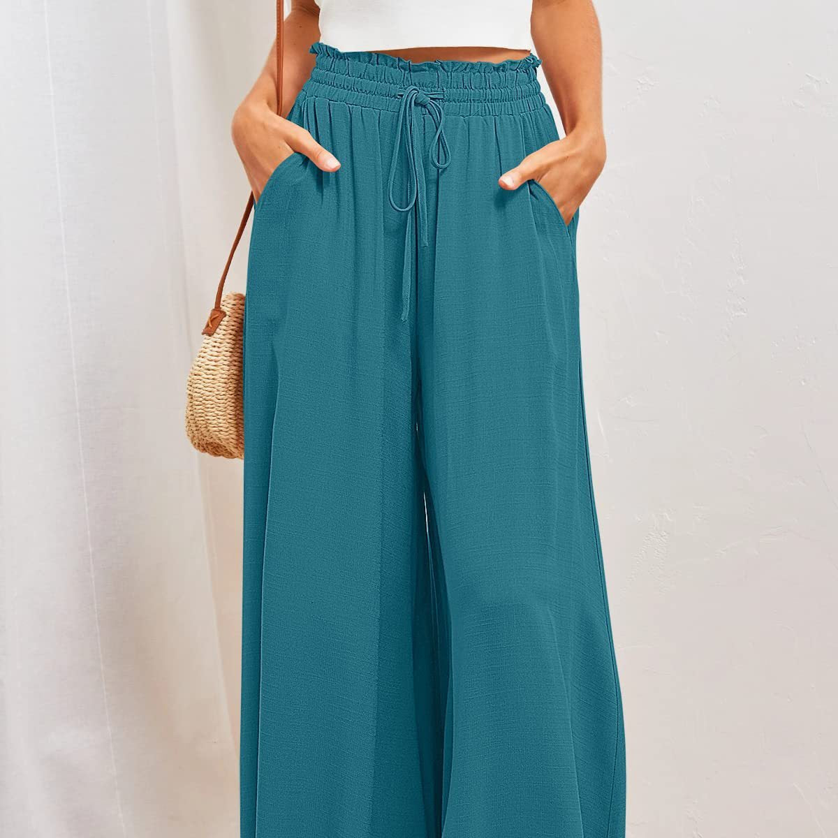 Solara – High Waist Palazzo Pants with Tie & Pockets for Women | Women’s Fashion Clothing Online - perlanotturna
