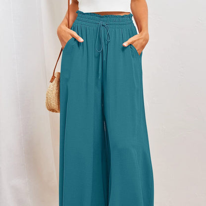 Solara – High Waist Palazzo Pants with Tie & Pockets for Women | Women’s Fashion Clothing Online - perlanotturna