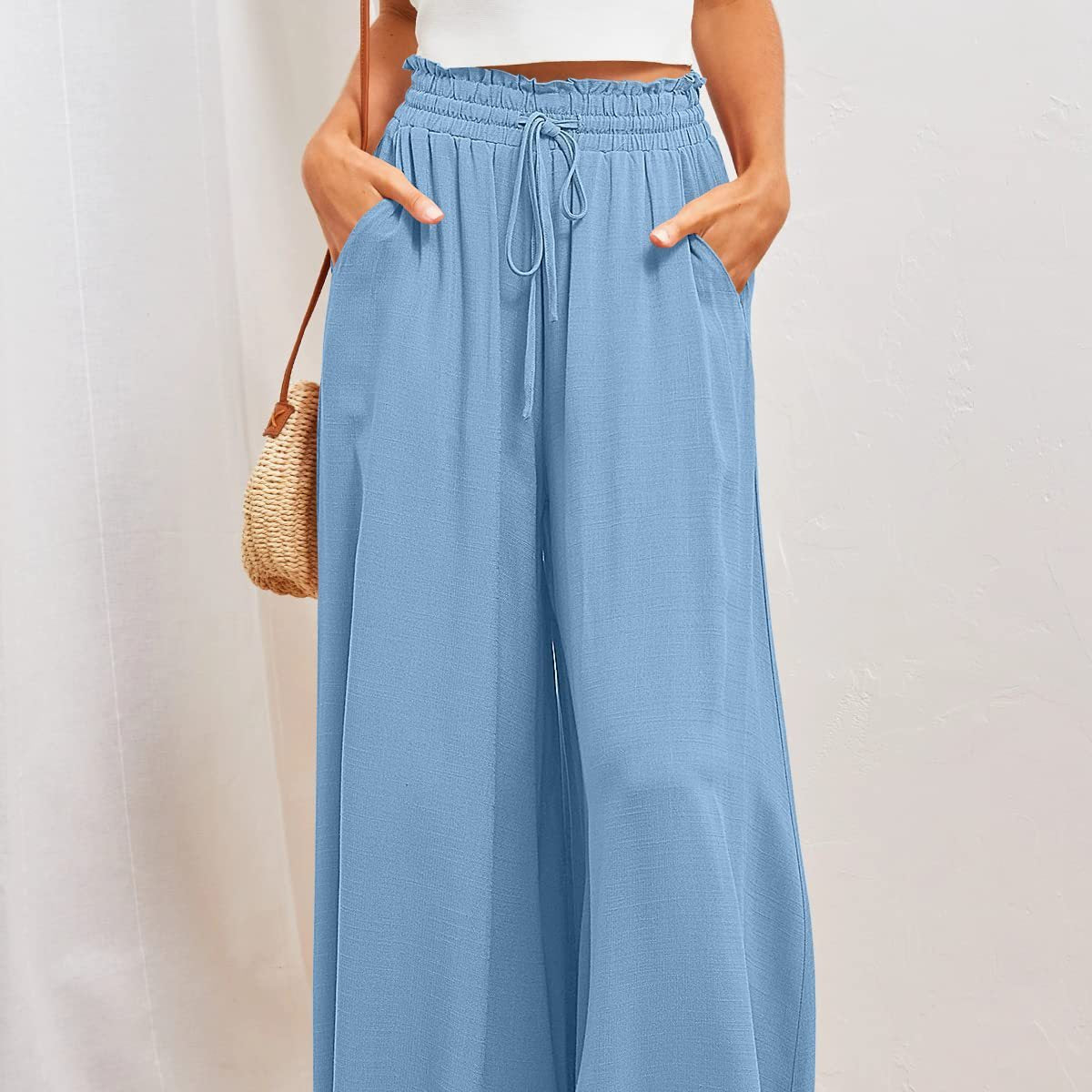 Solara – High Waist Palazzo Pants with Tie & Pockets for Women | Women’s Fashion Clothing Online - perlanotturna
