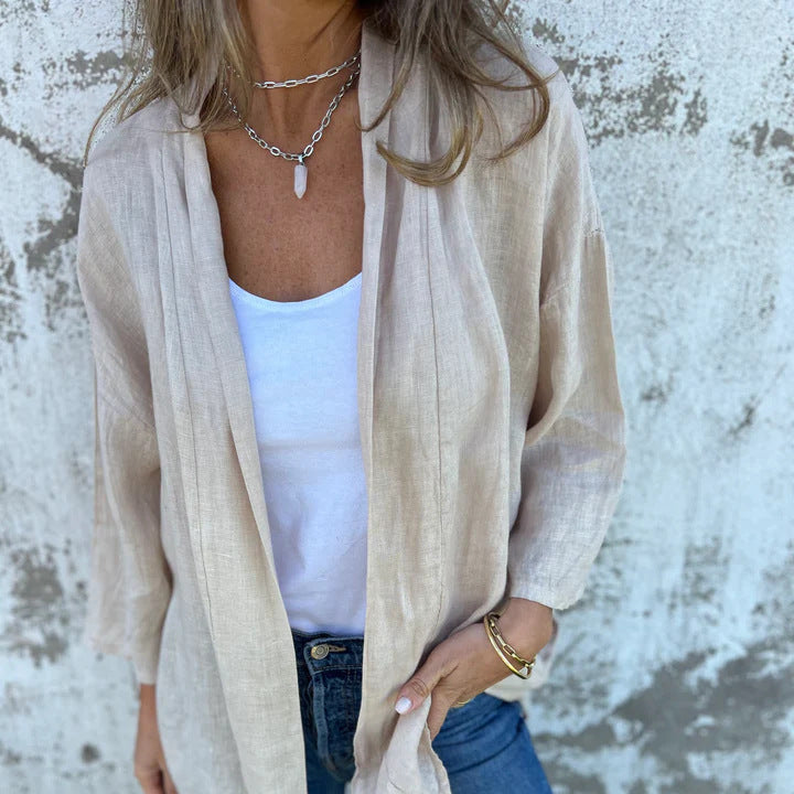 Veonna – Lightweight Cotton & Linen Cardigan - perlanotturna