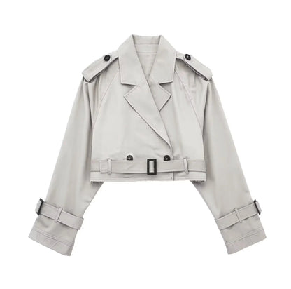 Lyrix – Cropped Khaki Trench Jacket with Frayed Details | Trendy Women’s Fashion Clothing Online - perlanotturna
