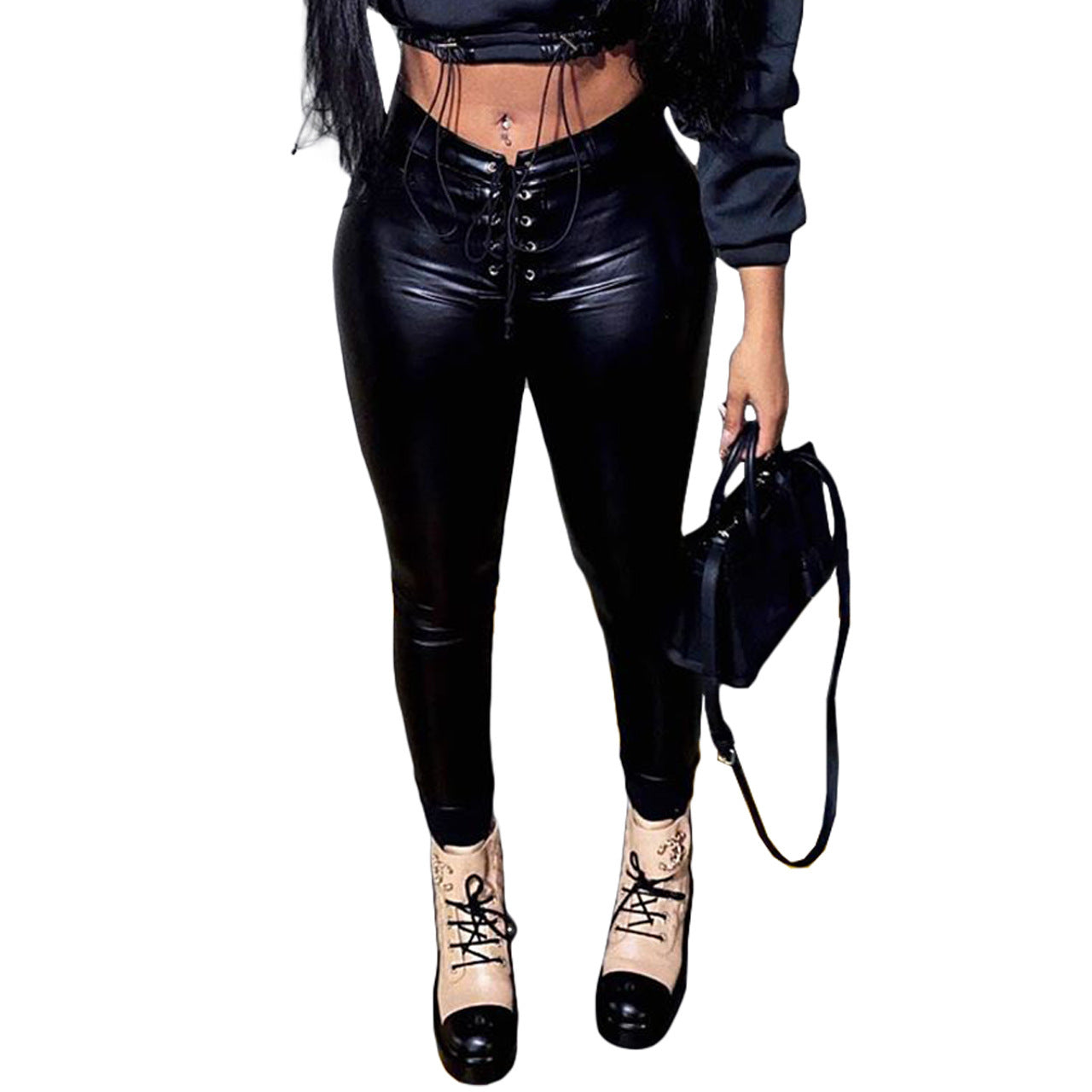 Kayluxe Faux Leather Leggings – Self-Tie, Sleek & Stylish - perlanotturna