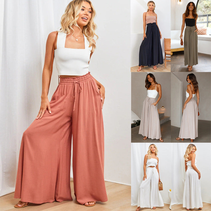 Solara – High Waist Palazzo Pants with Tie & Pockets for Women | Women’s Fashion Clothing Online - perlanotturna