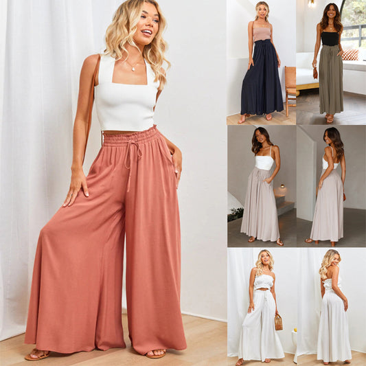 Solara – High Waist Palazzo Pants with Tie & Pockets for Women | Women’s Fashion Clothing Online - perlanotturna