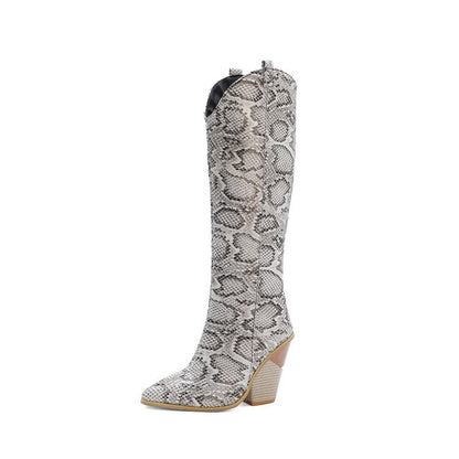Lyra – Trendy Snakeskin Heeled Boots for Women | Women’s Fashion Clothing Online - perlanotturna